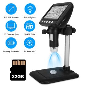 4.3Inch LCD Digital Microscope 1000X 1080P Photo Video Error Coin Magnifier with 8 Dimmable LED Lights PC Views Compatible with MacOS Windows Inc